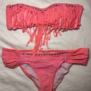 Luli Fama Coral Fringe Bikini